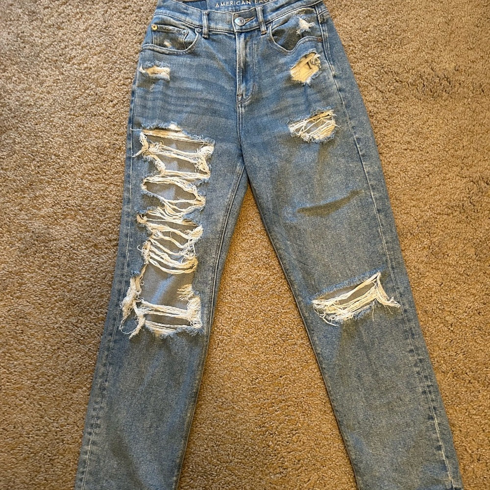 American Eagle Outfitters Women's Ripped Light Blue Boyfriend Jeans